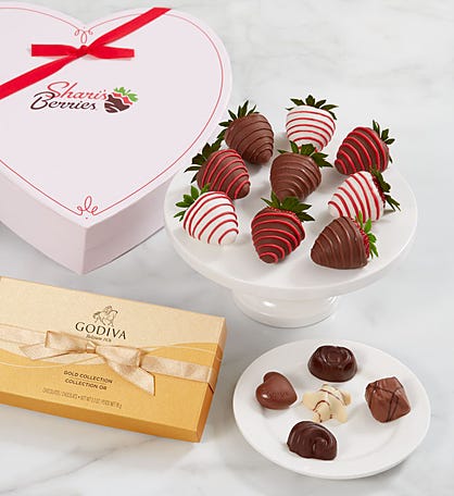 Godiva® 8pc Ballotin & Love & Romance Strawberries in Heart Box